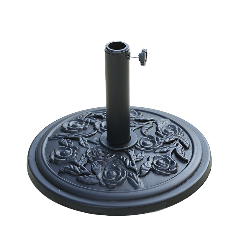Concrete umbrella base with a plastic shell