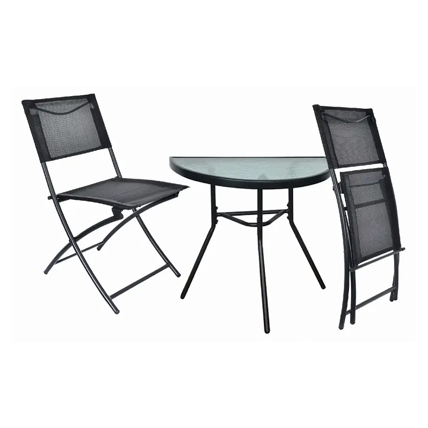 3 Piece Folding Chair with Semicircular Table Patio Set FNT-1913 - Glory Leisure
